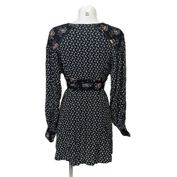 Free People Wonderland Printed A-Line Mini Dress Black Floral sz Small New - Picture 6 of 11